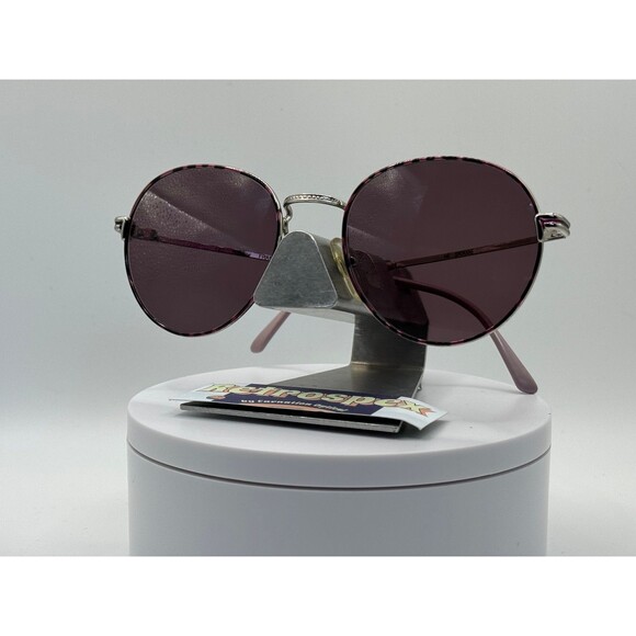 Vintage Oversize Sunglasses NOS Round Purple Lens Silver/Purple Frame Blue Bay - Picture 2 of 10